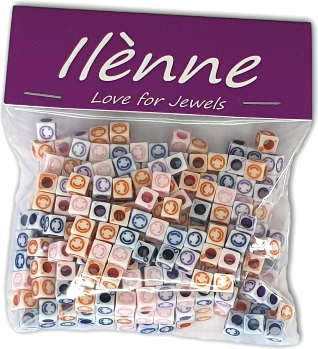 Ilènne - kralen - witte kralen met gekleurde gezichtjes mix - Acryl - 6 mm - ca. 330 stuks