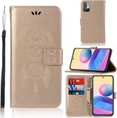 Voor Xiaomi Redmi Note 10 5G Windgong Uil Embossing Patroon Horizontale Flip Lederen Case met Houder & Kaartsleuven & Portemonnee (Goud)