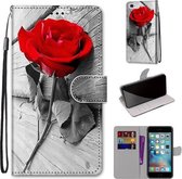 Gekleurde tekening Cross Texture Horizontale Flip PU lederen tas met houder & kaartsleuven & portemonnee & lanyard voor iPhone 6 / 6s (B10 Wood Red Rose)