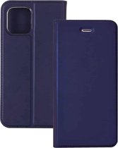 Voor iPhone 12 Ultradunne gewone magnetische TPU + PU lederen tas met houder en kaartsleuf (blauw)