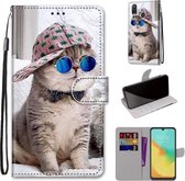 Voor ZTE Blade V10 Vita Gekleurde Tekening Cross Textuur Horizontale Flip PU Lederen Case met Houder & Kaartsleuven & Portemonnee & Lanyard (Slant Hat Blue Mirror Cat)