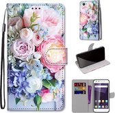 Voor ZTE Blade A6 / A6 Lite Gekleurde Tekening Cross Textuur Horizontale Flip PU Lederen Case met Houder & Kaartsleuven & Portemonnee & Lanyard (Lichtroze Boeket)