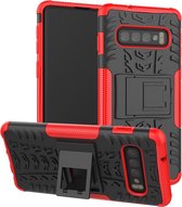 Tyre Texture TPU + PC schokbestendig hoesje voor Galaxy S10, met houder (rood)