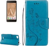 Voor Wiko Lenny3 Max Pressed Flowers Pattern Horizontal Flip Leather Case met houder & kaartsleuven & portemonnee (blauw)