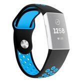 Tweekleurige polsband met ronde gaten, horlogeband voor Fitbit Charge 3, polsbandmaat: 130-195 mm (blauw)