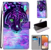 Voor Samsung Galaxy A32 4G / A32 Lite Gekleurde Tekening Cross Textuur Horizontale Flip PU Lederen Case met Houder & Kaartsleuven & Portemonnee & Lanyard (Tijger Drinkwater)