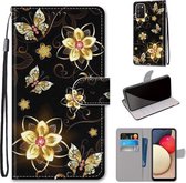 Voor Samsung Galaxy A02s / M02s Gekleurde tekening Cross Texture Horizontale Flip PU lederen tas met houder & kaartsleuven & portemonnee & lanyard (Gold Diamond Butterfly)