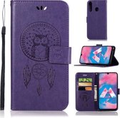 Windgong Uil Embossing Patroon Horizontale Leren Flip Case met Houder & Kaartsleuven & Portemonnee Voor Galaxy M30 (Paars)