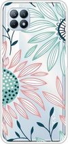 Voor OPPO Reno4 SE Gekleurde Tekening Clear TPU Cover Beschermhoesjes (Roze Groene Bloem)