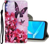 Voor OPPO A5 Gekleurde tekening patroon Horizontale flip lederen tas met houder & kaartsleuven & portemonnee (paarse vlinder)