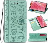 Voor Huawei Nova 7 Pro Mooie Kat en Hond Embossing Patroon Horizontale Flip Leren Hoes, met Houder & Kaartsleuven & Portemonnee & Cartoon Sluiting & Lanyard (Groen)