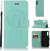 Windgong Uil Embossing Patroon Horizontale Leren Flip Case met Houder & Kaartsleuven & Portemonnee Voor Galaxy A7 (2018) (Groen)