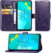 Voor Huawei Honor 30S vierbladige gesp reliëf gesp mobiele telefoon bescherming lederen tas met lanyard & kaartsleuf & portemonnee & beugel functie (paars)