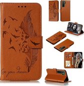 Voor Huawei Nova 7 SE Litchi Textuur Veer Embossing Patroon Horizontale Flip Leren Case met Houder & Kaartsleuven & Portemonnee & Fotolijst & Lanyard (Bruin)