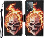 Voor Samsung Galaxy A52 5G / 4G Gekleurde Tekening Patroon Horizontale Flip Leren Case met Houder & Kaartsleuven & Portemonnee & Lanyard (Vlamschedel)