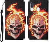 Voor Samsung Galaxy A20 / A30 Gekleurde Tekening Patroon Horizontale Flip Leren Case met Houder & Kaartsleuven & Portemonnee & Lanyard (Vlamschedel)