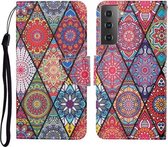 Voor Samsung Galaxy S21 5G Gekleurde Tekening Patroon Horizontale Flip Leren Case met Houder & Kaartsleuven & Portemonnee & Lanyard (Ruit Totem)