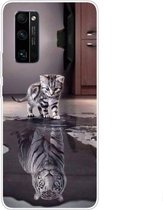 Voor Huawei Honor 30 Pro Gekleurd tekeningpatroon Zeer transparant TPU beschermhoes (Cat Tiger)