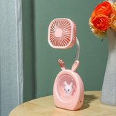 3 STKS Kinderen Cartoon Slaapkamer Desktop Verlichting USB Draagbare Handheld Ventilator (Konijn Roze)