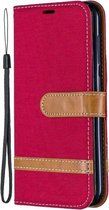 Kleuraanpassing Denim Texture Leren Case voor Nokia 4.2, met houder & kaartsleuven & portemonnee & lanyard (rood)