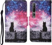 Voor Xiaomi Mi 10 Gekleurde Tekening Patroon Horizontale Flip Leren Case met Houder & Kaartsleuven & Portemonnee & Lanyard (Starry Cat)