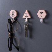 3 stuks eenvoudige geometrische set haak kamer decoratie kunststof naadloze haak (roze)