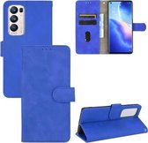 Voor OPPO Reno5 Pro + effen kleur huidgevoel magnetische gesp horizontale flip kalf textuur PU lederen tas met houder & kaartsleuven & portemonnee (blauw)