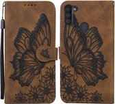 Voor Samsung Galaxy A11 Retro Skin Feel Butterflies Embossing Horizontale Flip Leather Case met houder & kaartsleuven & portemonnee (bruin)