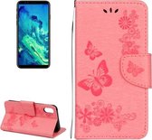 Voor iPhone X / XS Geperste bloemen Vlinderpatroon Horizontale lederen flip-hoes met houder & kaartsleuven & portemonnee & lanyard (roze)