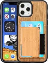 Houtnerf PU + TPU beschermhoes met kaartsleuf voor iPhone 12 mini (kersenhout)