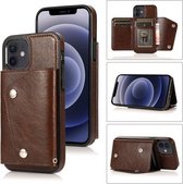 Schokbestendig PU + TPU lederen hoesje met kaartsleuven & houder & fotolijst & portemonnee & lanyard voor iPhone 12 mini (bruin)