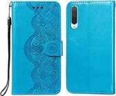 Voor Xiaomi Mi CC9 / Mi 9 Lite Flower Vine Embossing Pattern Horizontale Flip Leather Case met Card Slot & Holder & Wallet & Lanyard (Blue)