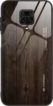Voor Geschikt voor Xiaomi Redmi Note 9S houtnerfglas beschermhoes (M01)