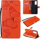 Voor Xiaomi Mi 10T / Mi 10T Pro 3D vlinders reliëfpatroon horizontaal flip lederen tas met houder & kaartsleuf & portemonnee (oranje)