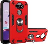 Voor LG K31 2 in 1 Armor Series PC + TPU beschermhoes met ringhouder (rood)