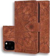 Kalfspatroon dubbel opvouwbaar design reliëf lederen tas met portemonnee en houder & kaartsleuven voor iPhone 11 Pro Max (6,5 inch) (bruin)