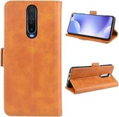 Voor Xiaomi Redmi K30 dubbele gesp Crazy Horse zakelijke mobiele telefoon holster met kaarthouder beugelfunctie (geel)