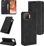 Voor OPPO F17 Retro-skin zakelijke magnetische zuignap lederen tas met houder en kaartsleuven en portemonnee (zwart)