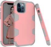 Voor iPhone 12/12 Pro contrastkleurige siliconen + pc-schokbestendige behuizing (roségoud + grijs)