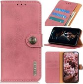 Voor iPhone 12 mini KHAZNEH koeienhuid textuur horizontale flip lederen tas met houder & kaartsleuven & portemonnee (roze)