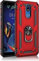 Voor LG K40 schokbestendige TPU + pc-beschermhoes met 360 graden roterende houder (rood)