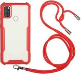 Voor Samsung Galaxy M31 acryl + kleur TPU schokbestendig hoesje met nekkoord (rood)