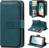 Voor iPhone 8 & 7 multifunctionele magnetische koperen gesp horizontale flip effen kleur lederen tas met 10 kaartsleuven & portemonnee & houder & fotolijst (donkergroen)