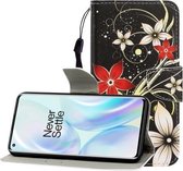For One Plus 8 Gekleurde tekening Horizontale flip lederen tas met houder & kaartsleuf & portemonnee (saffloer)