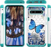 Voor LG V60 / G9 ThinQ gekleurd tekeningpatroon met Diamond PC + TPU beschermhoes (blauwe vlinder)