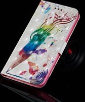 3D-schilderijpatroon Gekleurde tekening Horizontale Flip PU lederen tas met houder & kaartsleuven & portemonnee voor iPhone X / XS (muziekpen)