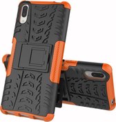Sony Xperia L3 Hoesje - Mobigear - Tire Serie - Hard Kunststof Backcover - Zwart / Oranje - Hoesje Geschikt Voor Sony Xperia L3