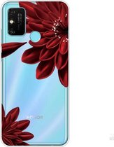 Voor Huawei Honor 9A schokbestendig geschilderd TPU beschermhoes (rode bloem)