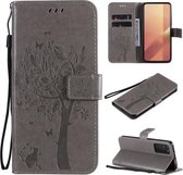 Voor Huawei Honor X10 5G Boom & Kat Reliëfpatroon Horizontale Flip Leren Case met Houder & Kaartsleuven & Portemonnee & Lanyard (Grijs)