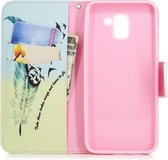 Gekleurde tekening patroon horizontaal Flip lederen hoes voor Samsung Galaxy J6, met houder & kaartsleuven & portemonnee (Feather Bird)